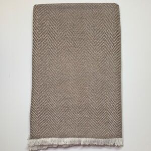 Cashmere Brown Herringbone Throw Blanket with Fringe